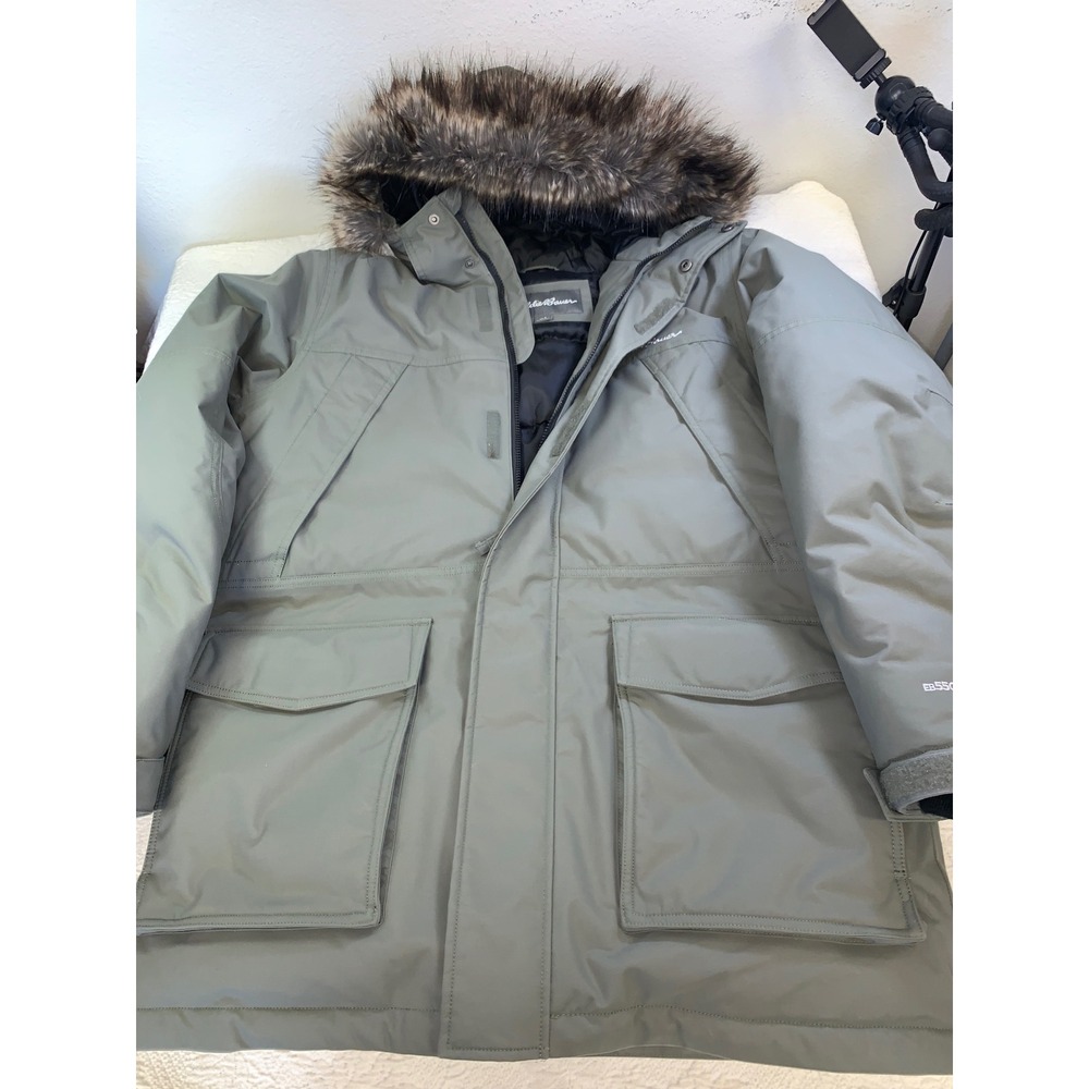Eddie Bauer Superior‎ Down Parka Mens Large Sage Green 550 Fill Winter Coat Hood